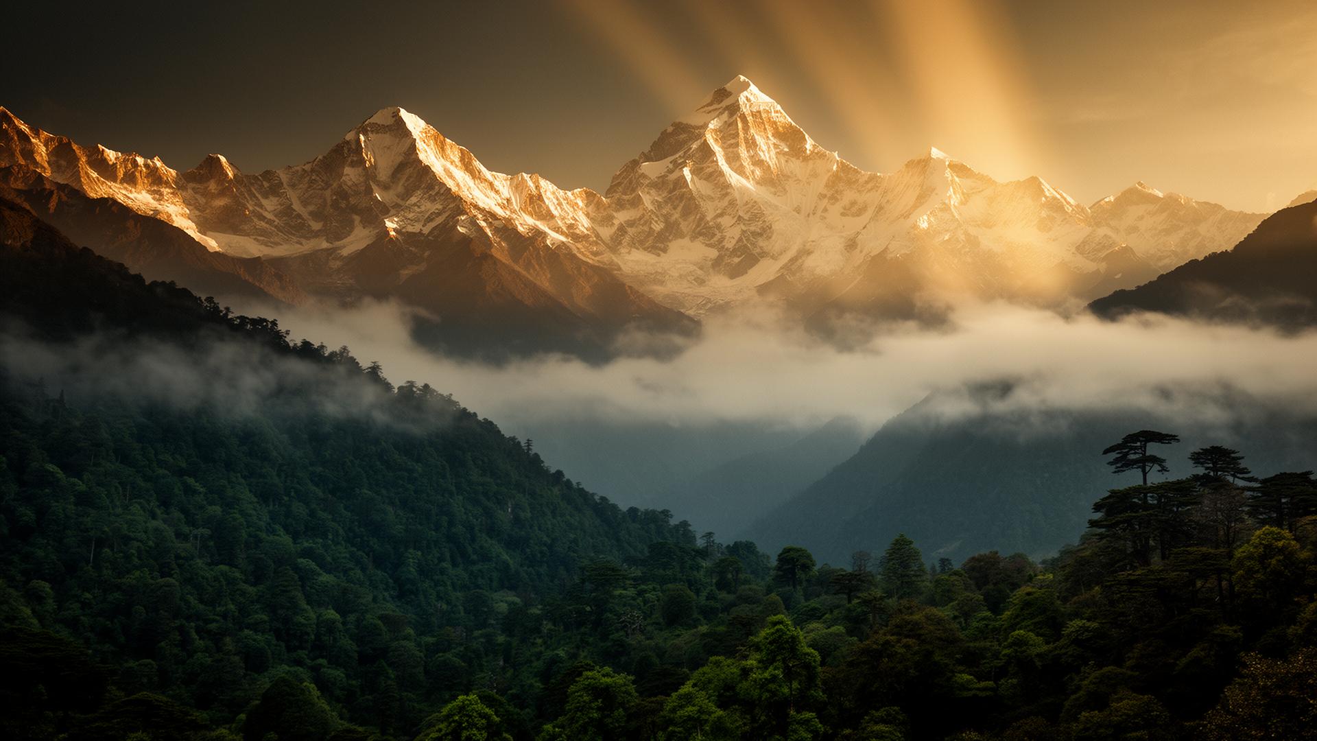 Himalayan mountains at golden hour